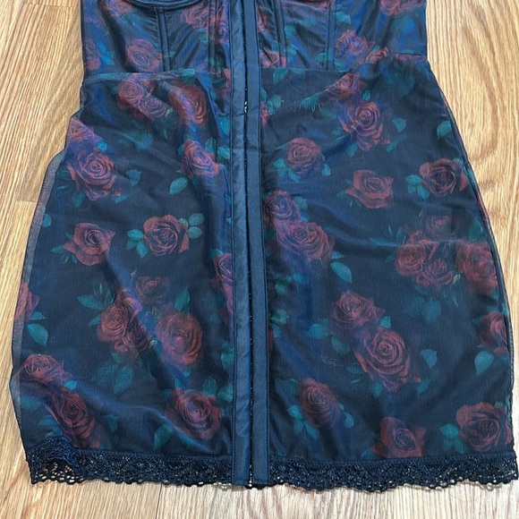 Current moon dark night Mesh Floral Lace Corset mini slip Dress medium new - Picture 3 of 6